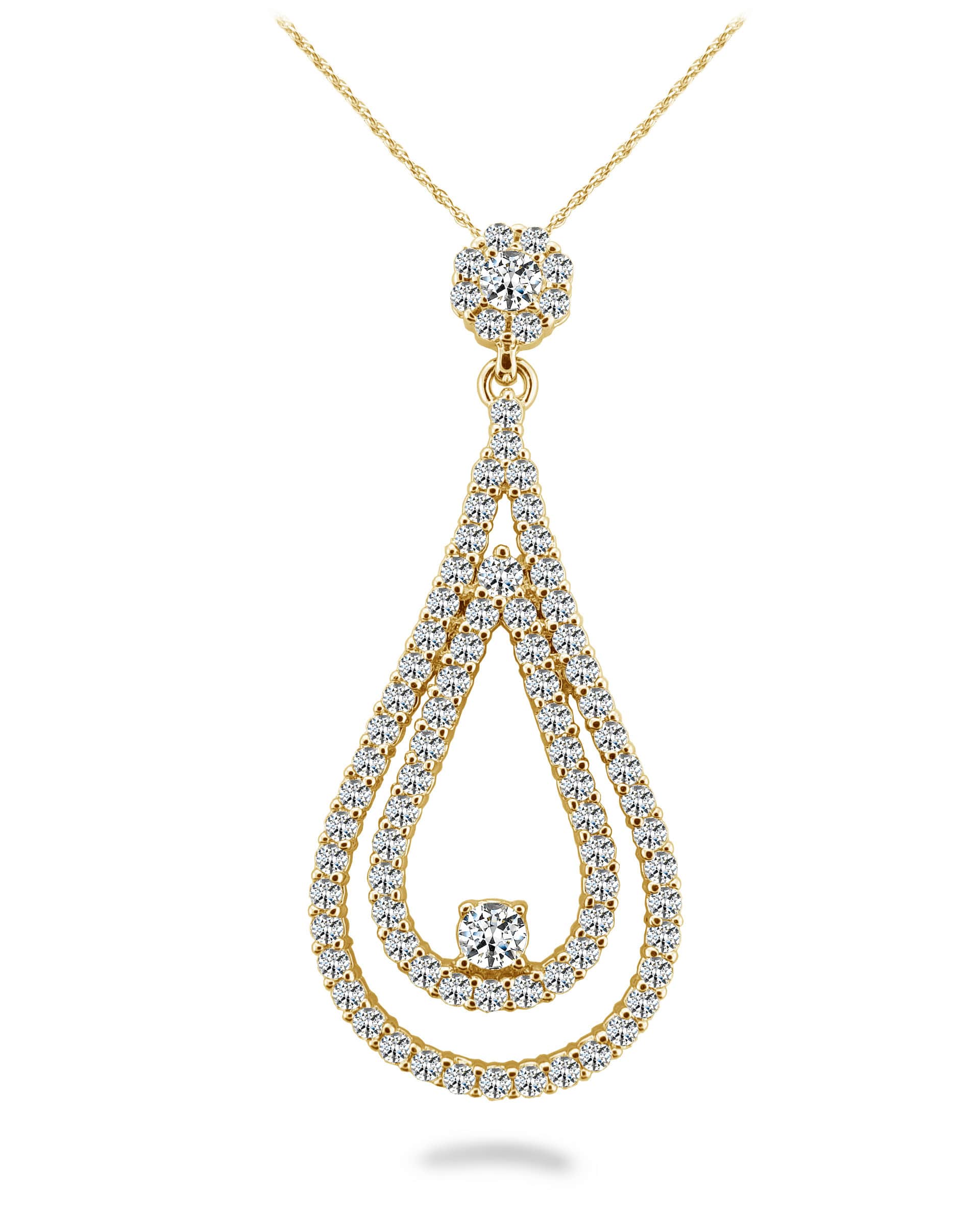Double Teardrop Diamond Pendant In 14K 18K Or Platinum